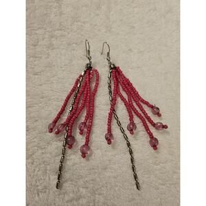 Earrings Pink Beaded Dangle 3" Fashion Jewlery